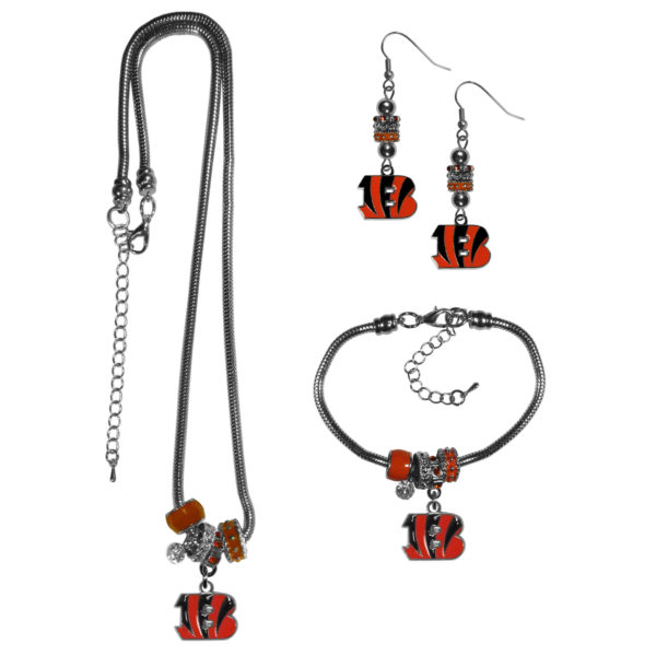 Cincinnati Bengals Euro Bead Jewelry 3 piece Set