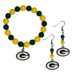 Green Bay Packers Fan Bead Earrings and Bracelet Set