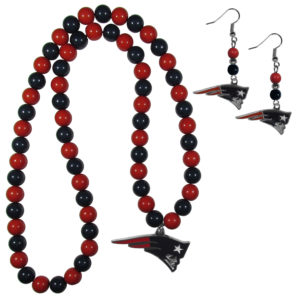 New England Patriots Fan Bead Earrings and Necklace Set